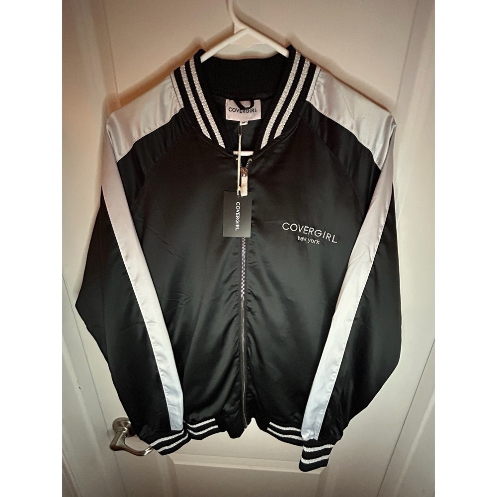 CoverGirl NYC Makeup Promo Embroidered Full Zip Satin Bomber Jacket Brand New